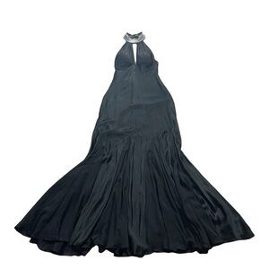 Niteline Black Silk Halter Maxi Dress